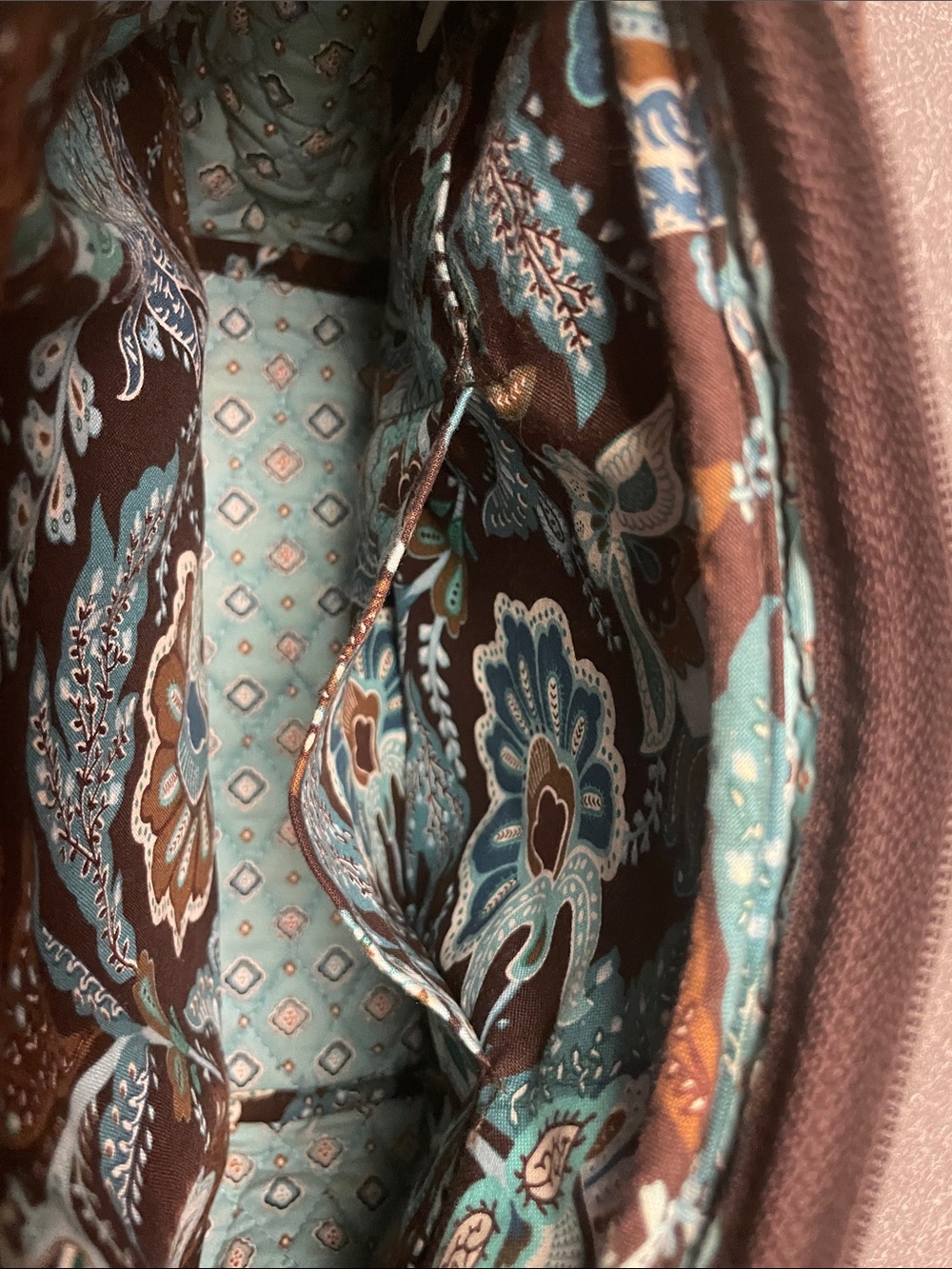 Vera Bradley Quilted Floral Shoulder Bag in Brown and Teal - Picture 5 of 8